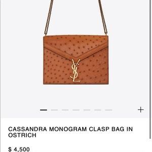 YSL Cassandra Bag | Ostrich Leather Tan | Dustbag + Certificate of Authenticity